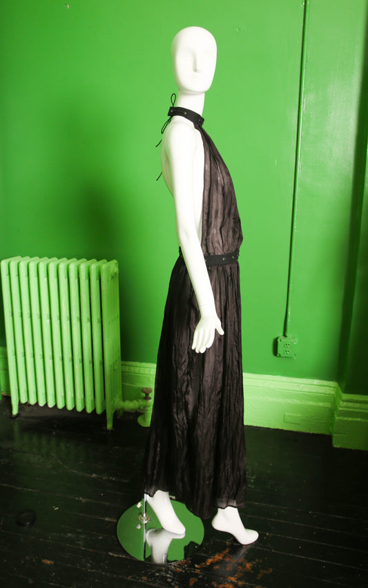 Aurem Biaix Pleated Silk Detachable Halter Maxi Dress
