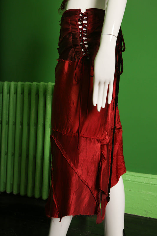 Sarah McCormack Patchwork Silk Skirt in Reds