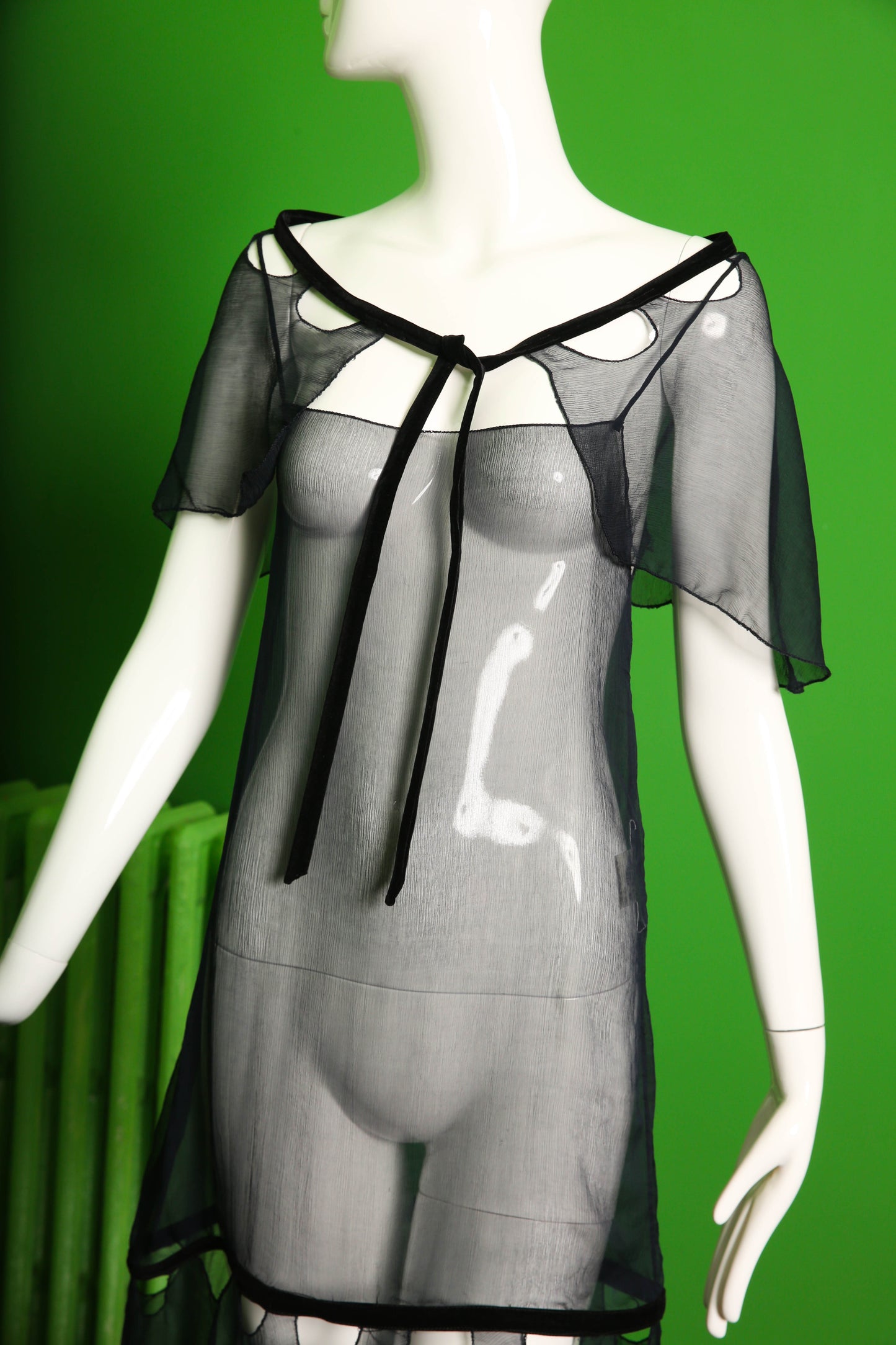 Aurem Biaix Silk Evening gown with velvet ribbon and detachable capelet
