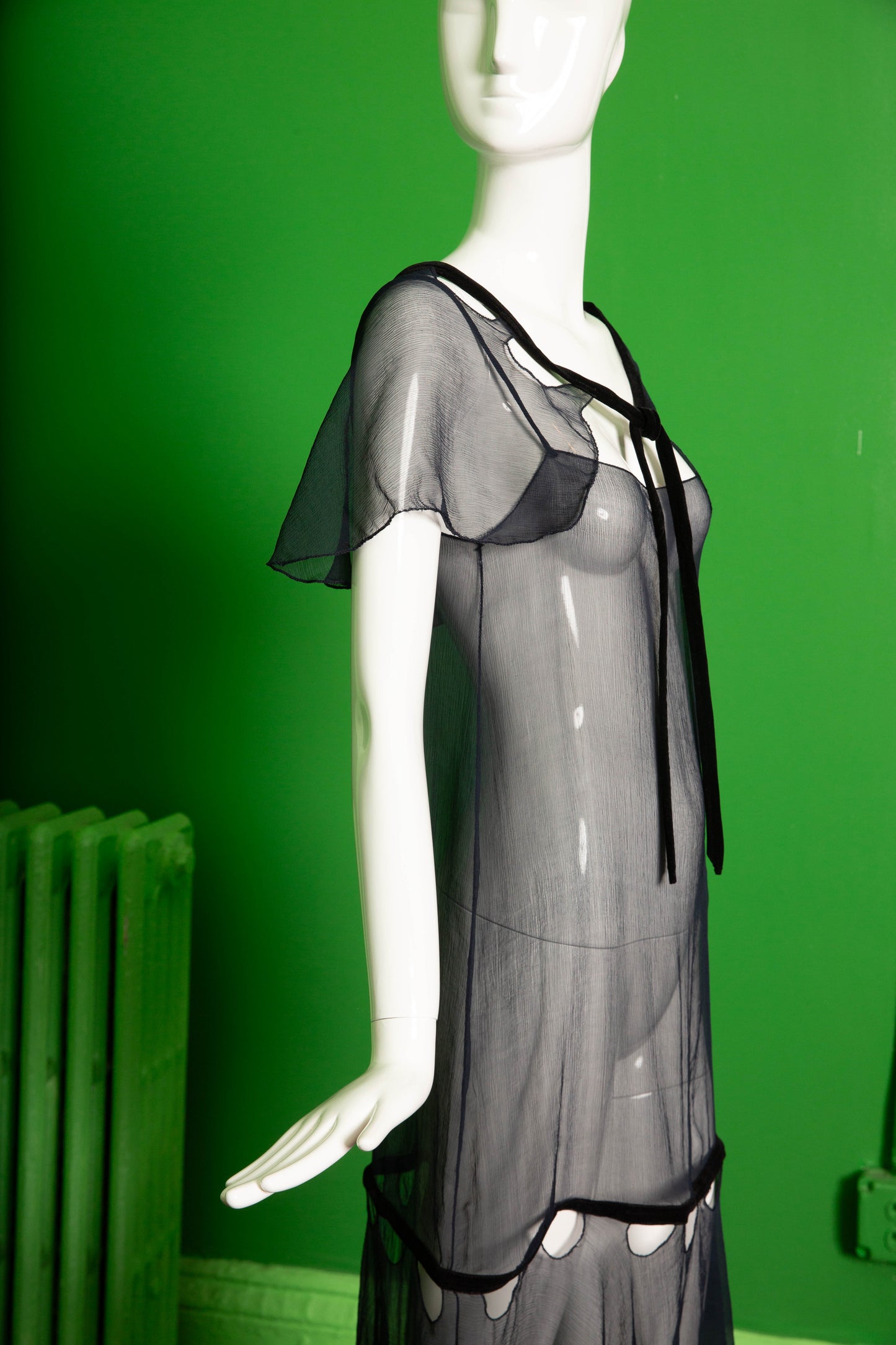 Aurem Biaix Silk Evening gown with velvet ribbon and detachable capelet