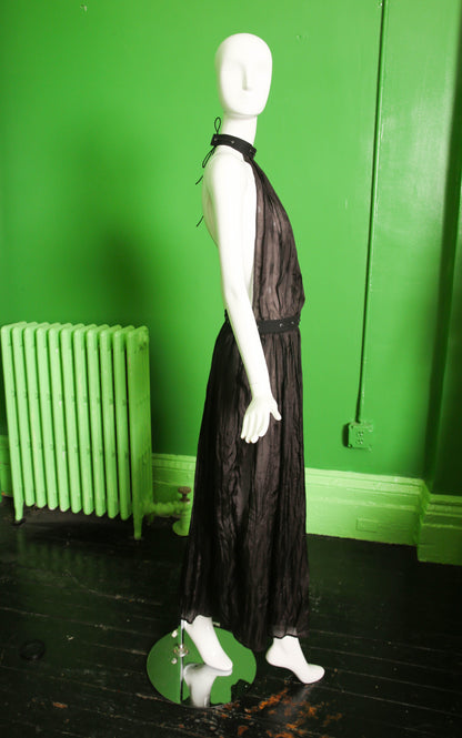 Aurem Biaix Pleated Silk Detachable Halter Maxi Dress