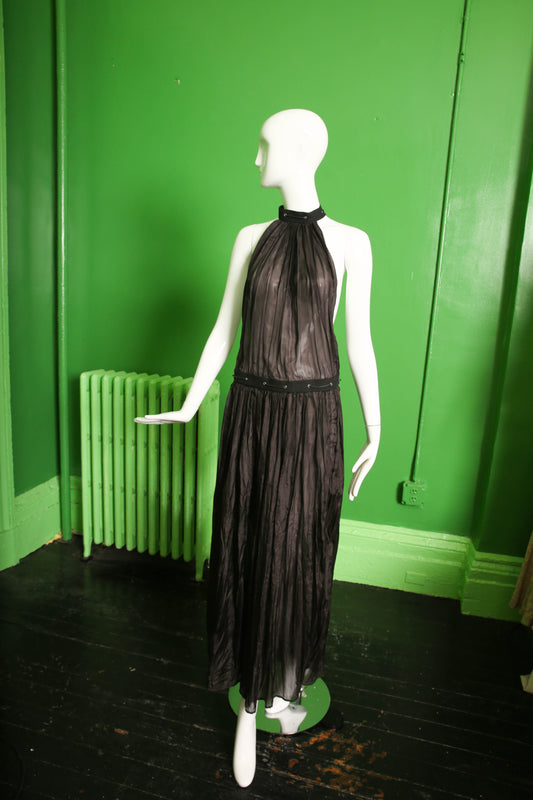 Aurem Biaix Pleated Silk Detachable Halter Maxi Dress